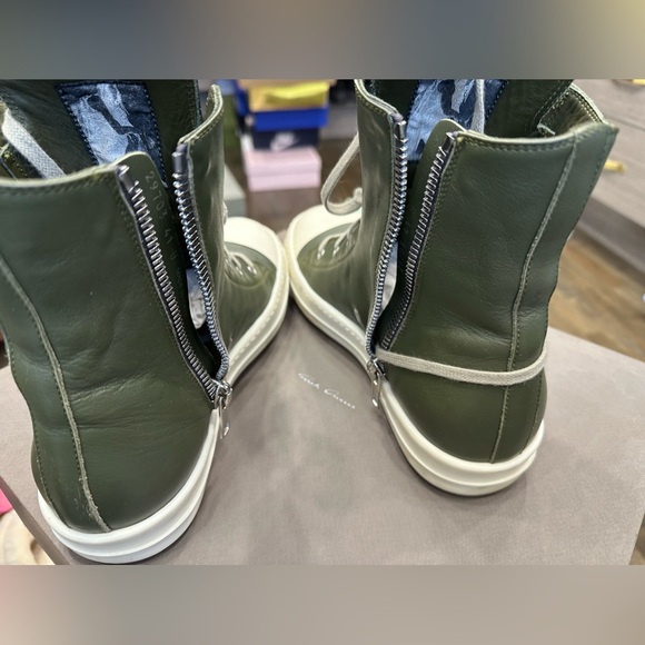 RICK OWENS Green Calfskin High Sneakers - Picture 7 of 10
